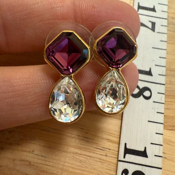 Vintage Swarovski S.A.L. Gold-Tone Pierced Earrings Crystal, Glam, Holiday, - Picture 3 of 7